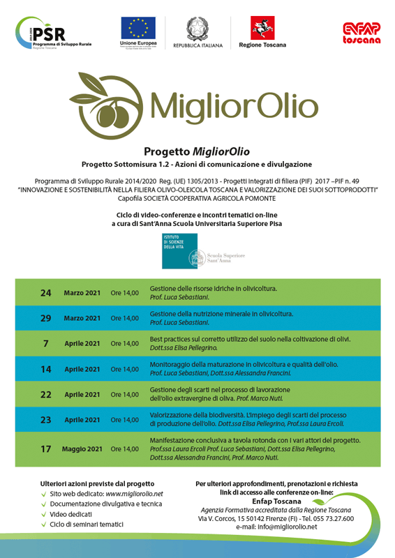 Locandina MigliorOlio: video-conferenze e incontri tematici on-line a cura della Scuola Universitaria Superiore Sant’Anna di Pisa Locandina MigliorOlio: video-conferenze e incontri tematici on-line a cura della Scuola Universitaria Superiore Sant’Anna di Pisa
